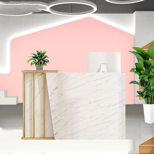 HGTRH Empfangstresen Kosmetik, Empfangstheke Kosmetikstudio, Massives Holz Rezeptionstheke Modern für Firmenhallen, SchöNheitssalon, Hotelrezeptionen, Lobby, Friseur Marble Color 140cm