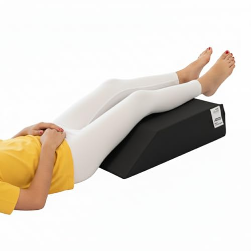 A ATH COLLECTION Leg Elevation Wedge Pillow with High Grade Foam Orthopedic Support for Sleeping, Swelling, Sciatica, Back & Knee Pain Relief, Rest Pillow Washable Cover 60x50x15cm (Black)