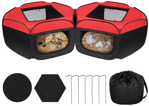Bartuke 2 Piezas Corralitos para Animales Pequeños, Caja Incubadora para Pollitos, Jaula para Mascotas con Cubierta y Cremalleras, Plegable, Valla portátil Repelente al Agua para Interior & Exterior