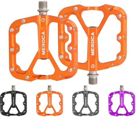MEROCA Mountainbike-Pedale, 105 mm, CNC-Aluminium-Plattform mit DU+-Kugellagern, 16 Anti-Rutsch-Pins, 327 g, leicht, für MTB/BMX, Orange