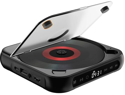 Portable CD Player with Bluetooth 5.3, Rechargeable Personal CD Player, Built-in HiFi Speakers with Double Headphones Jack 2000mAh Battery LCD Display, Supports CD/AUX/USB and Repeat Modes black