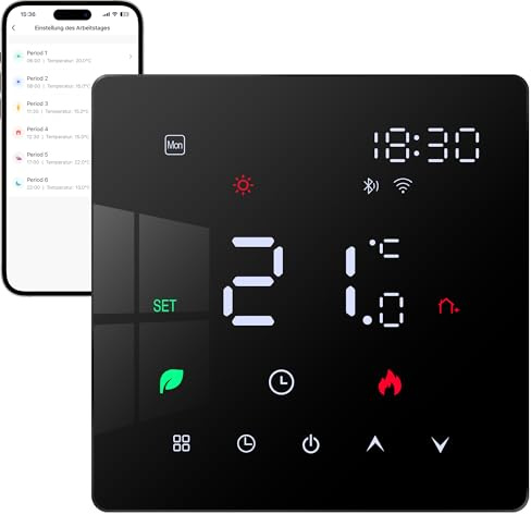 Termostato Calefaccion WiFi para Caldera,Vaconoff Termostato Digital Inteligente,Termostatos programable Compatible con Alexa, Google Assistant, Pantalla Digital Táctil,Contacto Seco