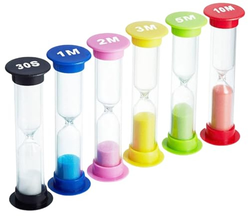 Temporizador de arena, 6 unidades, reloj de arena colorido, reloj de arena de 30 segundos a 10 minutos, sincronización precisa para cocinar entrenamientos de cocina, temporizador de cocina