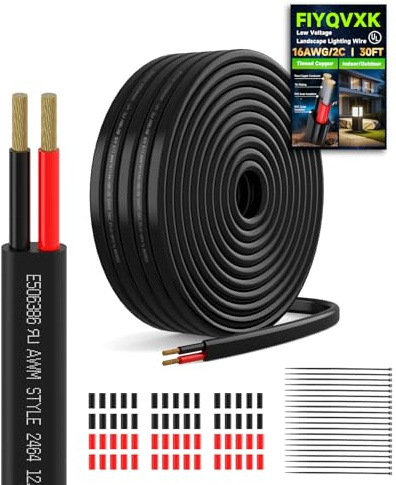 FIYQVXK 16 Gauge Wire 2 Conductor Electrical Wire, 16AWG Low Voltage Tinned Copper Wire, Outdoor Direct Burial Cord, UV Resistant Flexible Cable for Automotive Marine LED Strips - 30FT