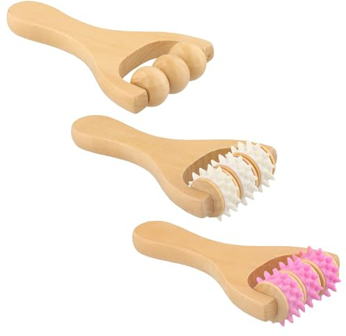 3 Stück Massage Roller für Beine, Holz Massageroller, Massagegerät mit Griff Faszienrolle, Tragbaren Massageroller, Rollmassage, Bein Muskel Massagegerät Fußmassageroller, Händen, Körper, Rücken