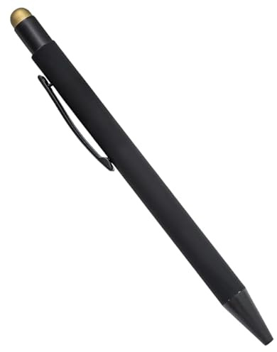 NEO+ Stylet en aluminium noir mat, compatible avec écran tactile de 14 cm, design 2 en 1 avec embouts argentés, orange, or, recharge et pochette de rangement (noir mat – doré muré)
