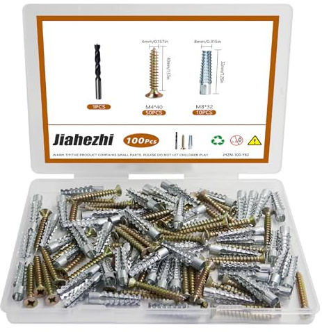 100 Pcs M4 M8 Tree Shaped Steel Hollow Wall Anchor with Screws, Metal Expansion Screws for Concrete and Drywall, Loose Hinge Hole Repair Kit