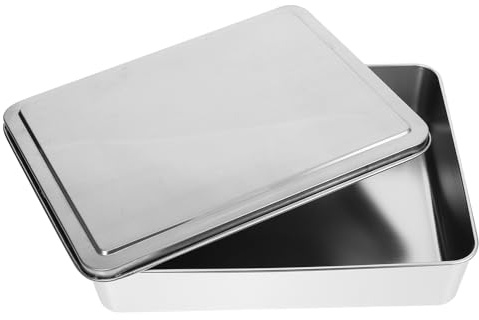 UKCOCO Teglia per Tiramisù con Coperchio in Acciaio Inox 28x22x6 Cm, Tortiera Rettangolare per Dolci e Pane, Teglia da Forno Casa con Superficie Liscia e Design Pratico