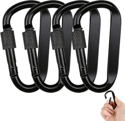 YIPFEN Set da 2 Moschettoni a Vite in Alluminio, Tipo D, Carico Pesante 25KN, Multifunzione, Fibbia di Montagna per Pesca, Amaca, Altalena, Portachiavi e Campeggio (Nero)