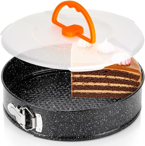 Vilde Backform Rund aus Karbonstahl mit Granitbeschichtung 28 cm mit Deckel | Antihaft Kuchenform für Käsekuchen Biskuit Dessert Ofenfest bis 230°C