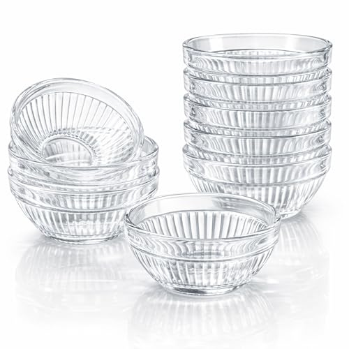 Simaixing Lot de 10 petits bols en verre pour manger, 65,2 g, 7,4 x 3,6 cm, mini bols empilables pour cuisine, desserts, sauces et bonbons (transparent)