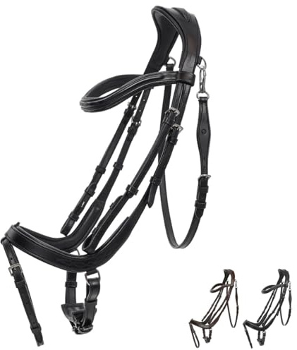 NETPROSHOP Anatomisch Geformte Ledertrense mit Gurtzügel Pony Cob Full, Groesse:Cob, Farbe:Schwarz