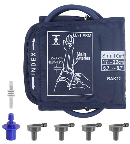 Manguito de Repuesto para Tensiómetro – Manguito Pequeño para Brazos Delgados, Circunferencia de Brazo 17–22 cm, Compatible con la Mayoría de Tensiómetros Electrónicos, 6 Conectores