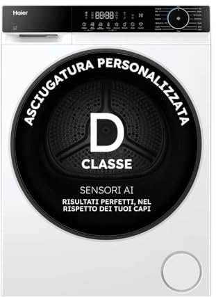Haier X Serie 5 Asciugatrice a Pompa di Calore 9 Kg, Classe D, Bianca | Ciclo Refresh, Smart AI, Hygienic Care, Filtro 3in1, Wi-Fi, App hOn, Libera Installazione, 64 dB, HD90-D357U1-IT