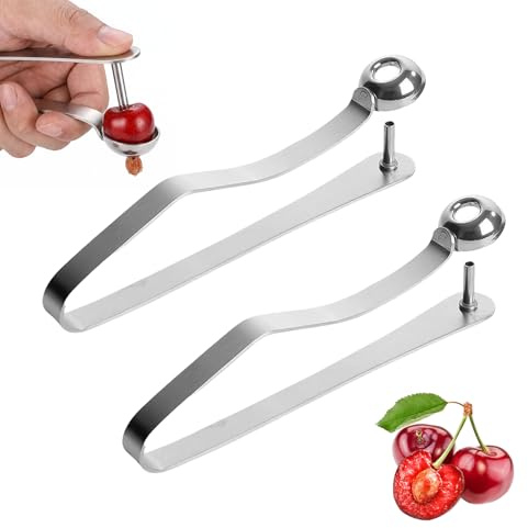 2 Stücke Kirschentkerner Edelstahl, Kirschkernentferner, einfachen Entsteinen von Kirschen, Kirschen Stechbeitel für Entsteiner Kirschens, Weißdorn und Pflaumen, Obstbeere