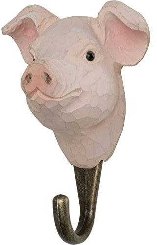 WILDLIFEGARDEN WG514 Haken Schwein - Handgeschnitzte Tierhaken aus Holz und Metall - die Haustiersammlung