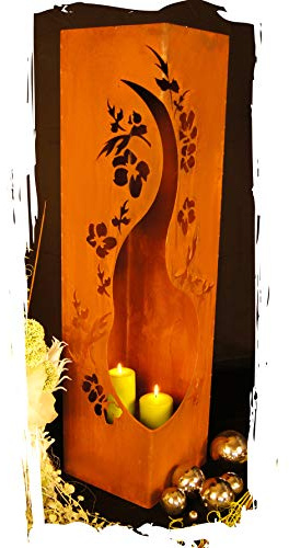 JH-Metalldesign Feuersäule Kirschblüte Edelrost Rost Metall Gartendeko Garten Stele Fackel Feuer Säule