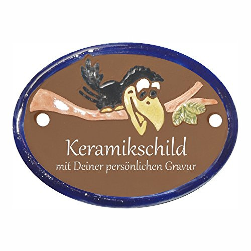 Handarbeit aus Schleswig-Holstein Keramikschild 9,5 x 7,0 cm Motiv Rabe auf AST (braun)