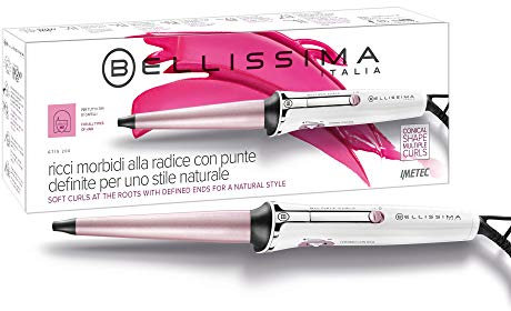 Bellissima Imetec GT15 200 ferro arricciacapelli, rivestimento in ceramica, forma conica per boccoli e ricci stretti, temperatura 150°C/210°C, cono 18/25 mm, guanto termico, adatto a tutti i capelli