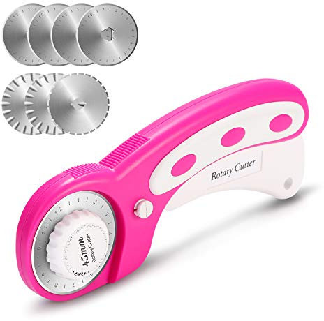 45mm Rollschneider-Set, AGPtek Pink Rollschneider mit 7 Ersatzklingen, Rundmesser & Sicherheitsverschluss für präzises Schneiden, Ideal für Abstepp-, Stoff-, Leder-, Näharbeiten & mehr - EINWEG