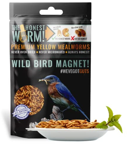 THE HONEST WORM Wild Bird Magnet | Premium Freeze Dried Mealworms | Living Sight Attractant | Ethically Sourced Natural Organic Yellow Worms | High Protein Treats for Birds & Exotic Pets | (7oz)