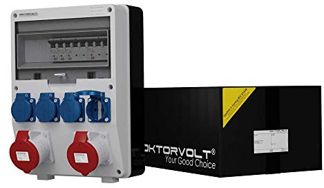 Doktorvolt Distributore di corrente da costruzione, a parete, scatola di distribuzione TD-S 2x32A 4x230 Schuko Mennekes IP44 2183