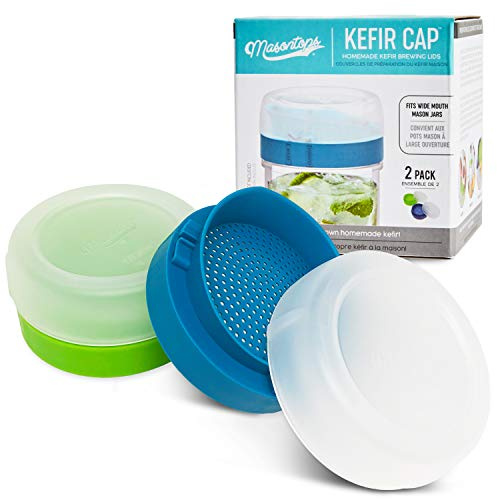 Masontops kefir lid mason jar lids wide mouth mason jar lids living culture grain drainer starter kit for home fermentation 2 packs