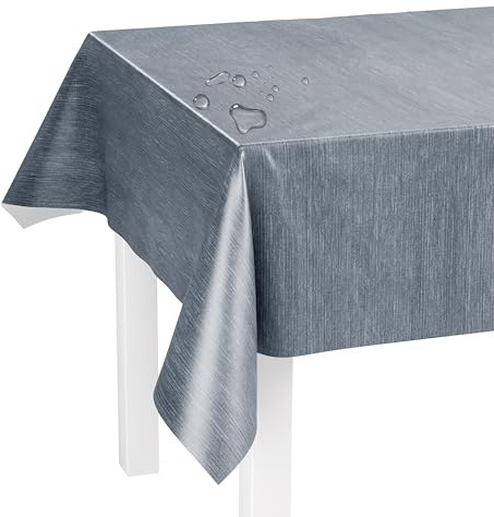 LILENO HOME Bordsduk, tvättbar, som metervara, 200 x 140 cm (skärkant), i linne-antracit – vaxduk, vattenavvisande, perfekt som bordsduk eller bordslöpare, för öltält