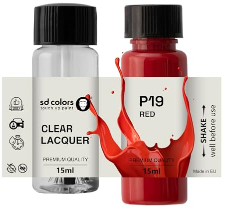 SD COLORS Neue lackstifte ROT P19 Reparatur KRATZEN 15 ml (Farbe+KLARLACK)