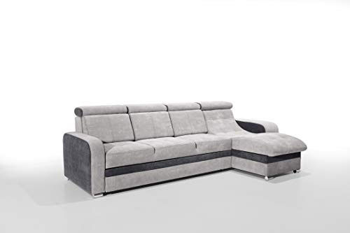 Robin Inspire Bristol Ecksofa Schlaffunktion Bettkasten Verstellbare Kopfstützen Sofa L-Form Schlafsofa Freistehende Eckcouch Schlafcouch Wohnzimmermöbel Wohnlandschaft Rechts (Silver Anthracite)