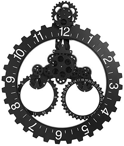 Ymiko Wanduhren 3D Zahnraduhr mit mechanischem Kalender Großes Design aus Metall & Kunststoff für Wohnzimmer, Büro, Restaurant, Lesesaal