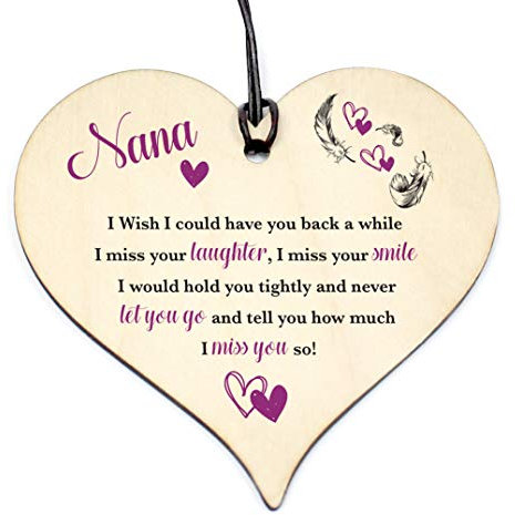 Handmade Wooden Hanging Heart Plaque Keepsake NANA have you back Sign Memorial Birthday Gift Grave #1150
