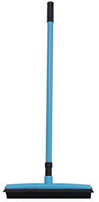 YORKING Rubber Cleaning Broom - Electrostatic Rubber Bristles Brush with Squeegee Edge, 48in Telescopic Handle Remover Rubber Carpet, Non-Scratch Sweeping Brush for Pet Hair, Dirt and Spillages, Blue