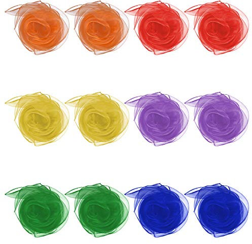 HQdeal Jongliertücher, Chiffontücher,12 Stück für Sensorisches Werkzeug, Kindergarten Sensorisches, Jonglieren,60 x 60cm