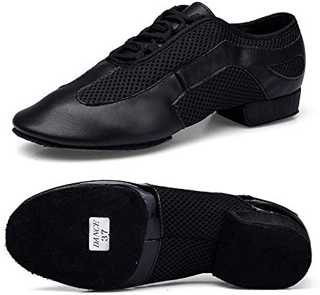 Scarpe da Ballo Latino Americano in Pelle Donna Tessuto Rete Suola Divisa Scarpe de Danza Classica Tacco Basso