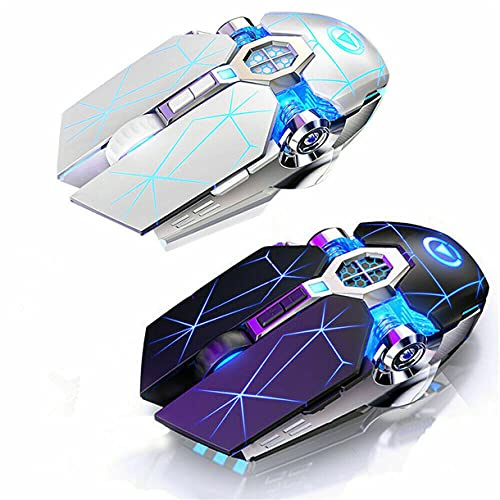 N+B Mouse da gioco USB 2.4G ottico wireless 1600DPI 7, Mouse silenzioso ricaricabile retroilluminato colorato a LED per PC laptop (Nero)