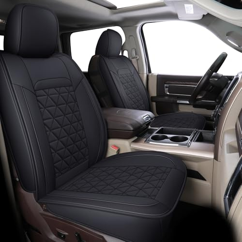 Coverado Ram Seat Covers Full Set, Waterproof Ram 1500 Seat Cover Compatible with 2002-2026 Dodge RAM 1500 2500 3500 Crew Quad Cab with Curved Bench, Black