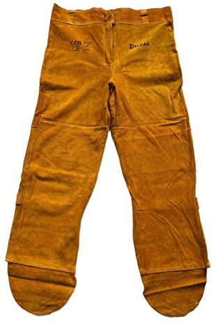 ELCAN Pantalon de soldadura profesional de cuero negro ignífugo resistente al calor, ropa de trabajo para soldar electrodo, TIG, MIG, MAG, barbacoas, chimeneas, hornos… (Talla L)