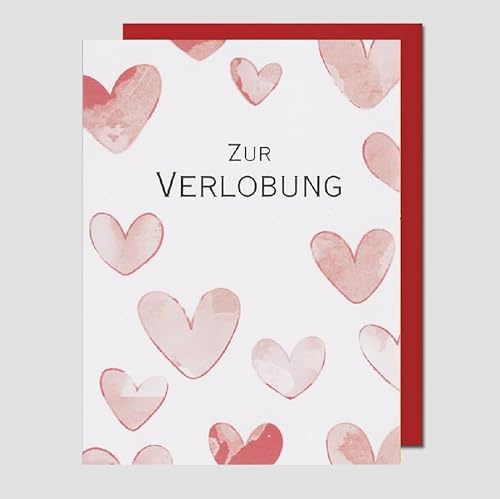Michel Verlag Liebevolle Glückwunschkarte ZUR VERLOBUNG für Paare | Mit romantischem Herz-Motiv für beste Wünsche | Klappkarte inkl. Umschlag | Format 12x17cm | Made in Germany (Rote Herzchen)