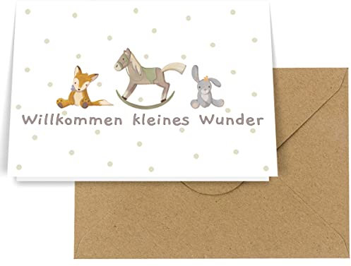 Glückwunschkarte zur Geburt mit Tieren, süße Baby Karte zur Geburt für Jungen und Mädchen, Grußkarte Schwangerschaft, Babykarte, hochwertige Geburtskarte, Klappkarte (Karte + Kuvert)