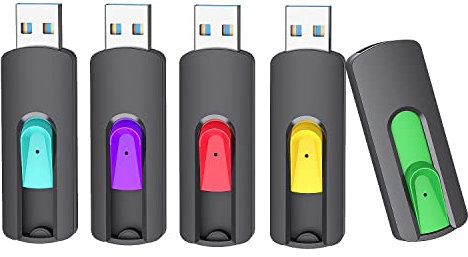 Aiibe Paquete de 5 unidades flash 3.0 de 128 GB, memoria USB 3.0 actualizada de 130 MB/s, unidad USB retráctil, unidad de pulgar portátil, memoria colorida (cian, verde, morado, rojo, amarillo)