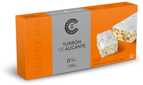 Castillo de Jijona Nougat d'Alicante 150 g - Nougat traditionnel - Amande sélective - Sans gluten - Haute qualité - Durée de vie de 18 mois - Fabriqué en Espagne