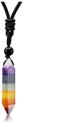 GEHECRST Edelstein 7 Chakra Heilsteine Kette Hexagon Säulen Anhänger Halskette für Herren und Damen, Kristall Halskette Amulett für Chakra Yoga,Reiki Heilung und Meditation