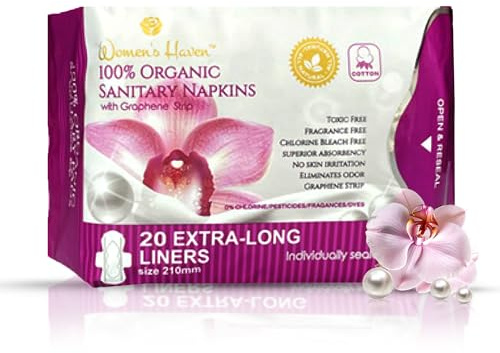 Women's Haven Organic Sanitary Napkins (Extra-Long Liners) with Resealable Packaging