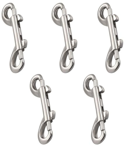 5 PCS Double End Trigger Clip, Dog Lead Clips, Zinc Alloy Double Ended Bolt Snap Hooks, Silver Safety Diving Clips for Dog Lead Horse Tack Pet Feed Buckets