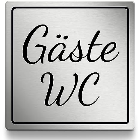 Gäste WC Schild, 10x10cm in silber, selbstklebend, Toiletten Hinweisschild