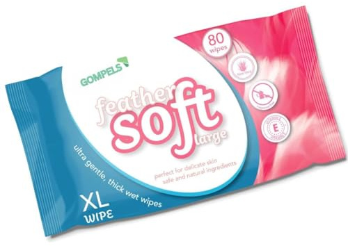 GOMPELS Feather Soft Lot de 80 lingettes humides extra larges – Lingettes douces pour un nettoyage et une hygiène tout usage – Sans alcool, hypoallergéniques et respectueuses de l'environnement