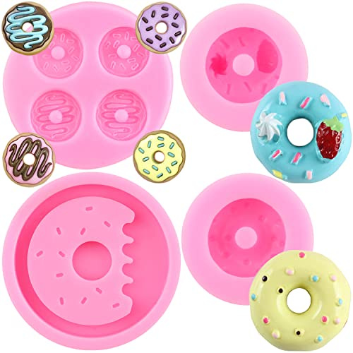RFGHAC Set di 4 stampi in silicone a forma di ciambella, per decorazioni di torte, cupcake, caramelle, cioccolato, pasta di gomma, pasta polimerica
