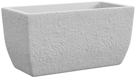 Tera - Maceta rectangular de resina con efecto piedra Petram para exterior e interior, con depósito de agua incluido, jardinera de exterior para casa y jardín (80 x 40 x 40 cm, blanco)