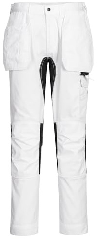 Portwest CD883 Eco WX2 Stretch Holster Multi Pocket Work Trousers Mens Cargo Safety Combat Pants with Knee Pad Pockets White, Size 34